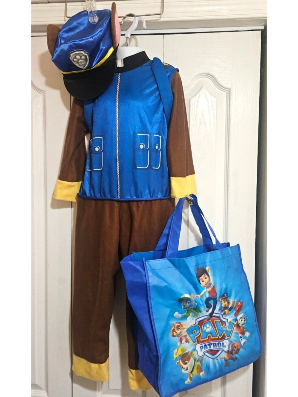 Paw Patrol Chase Costume Kids 4-6 Hat Tail Backpack Police Dog Treat Bag Boys